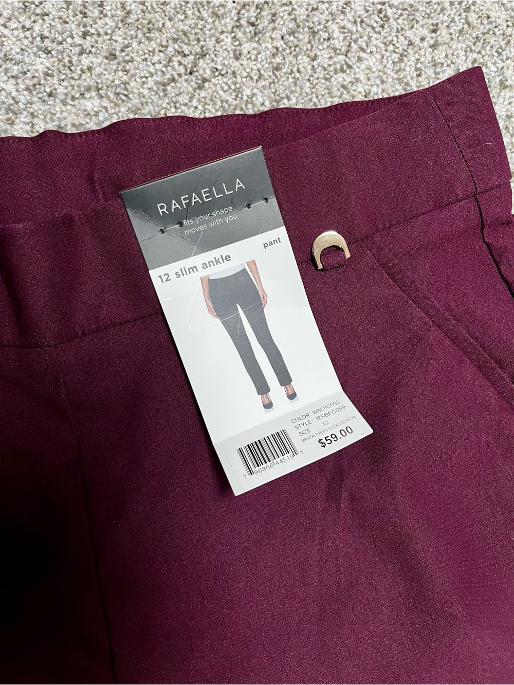 Rafaella size 12 Maroon Slim Ankle Pant
